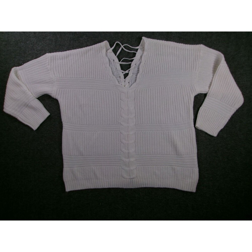 Full Circle Trends Sweater Womens 2X White Lace Up V Neck Cable Knit Plus Size